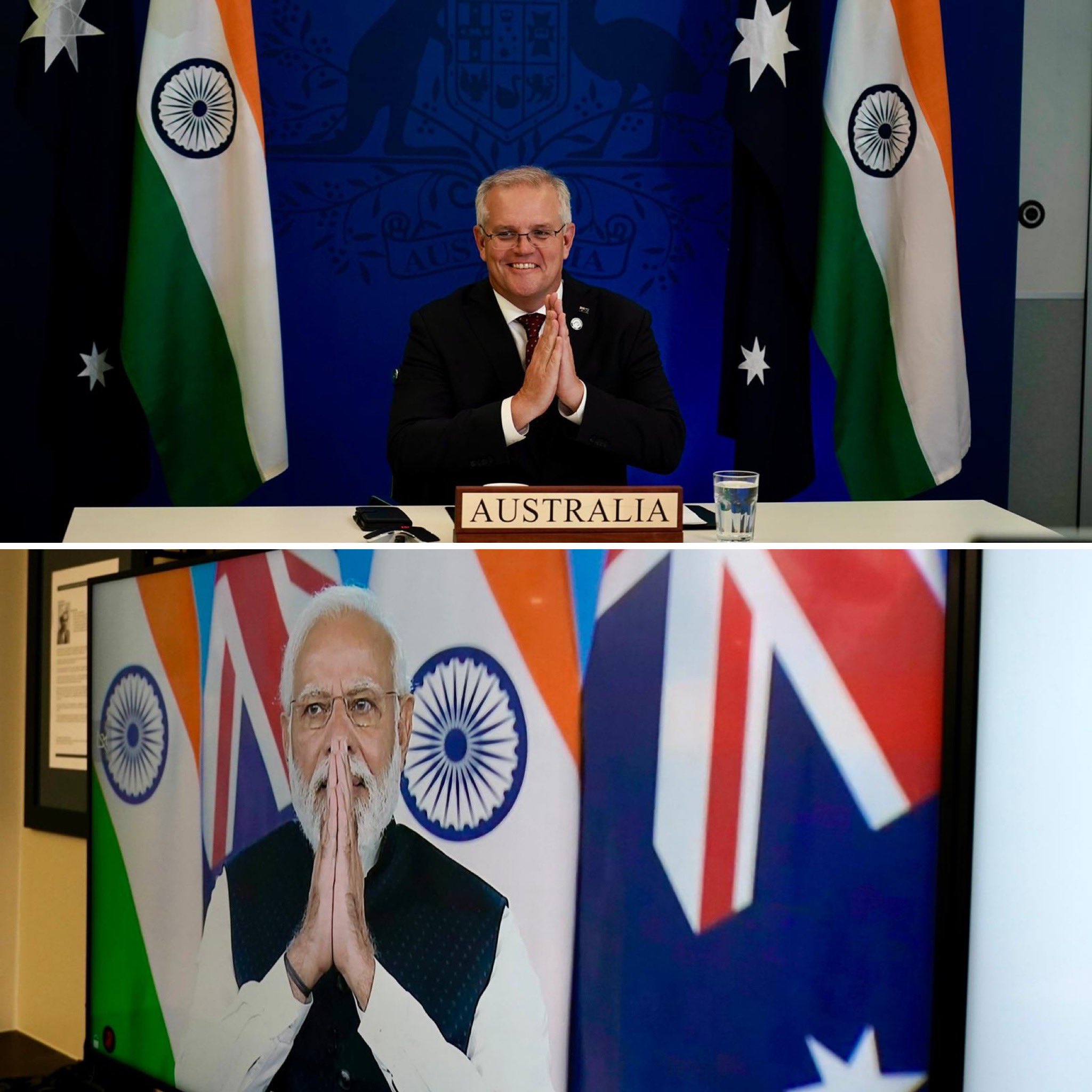Prime Ministers engaging during the second Australia India Annual Leaders\\\\\\\\\\\\\\\\\\\\\\\\\\\\\\\\\\\\\' Meeting 